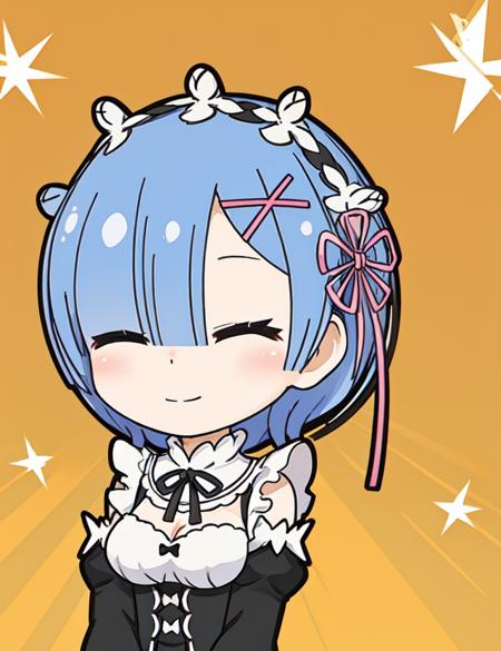 18182-2801444385-best quality, masterpiece, ,Remchibi, phRem, 1girl, solo, roswaal mansion maid uniform, closed eyes, maid, smile, detached sleev.png